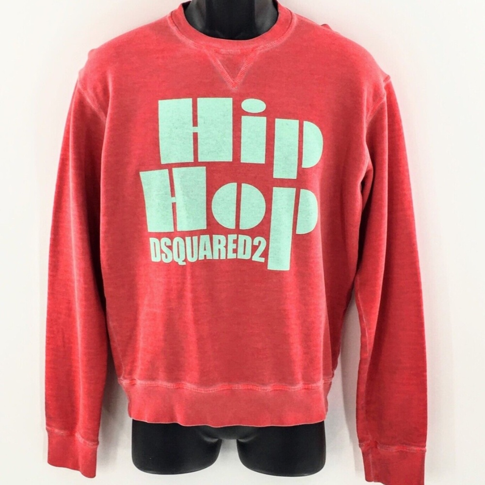 Dsquared2 Mens Sweatshirt Red Crewneck Hip Hop Distress Washed Sz S